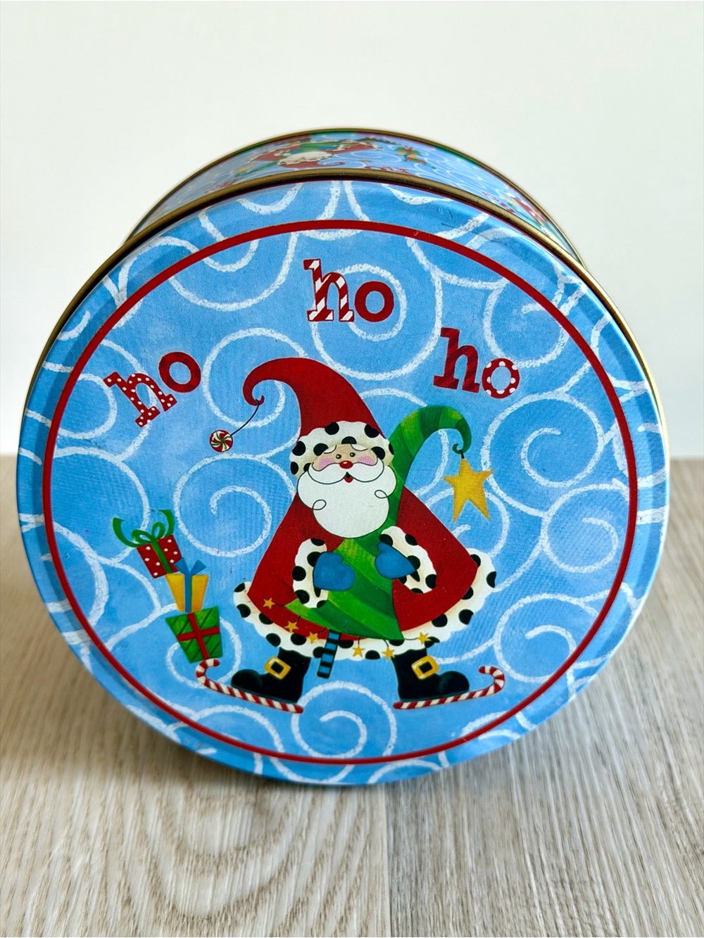 Vintage Christmas Tin Santa Holiday Storage Container Canister Lindy Bowman Co.